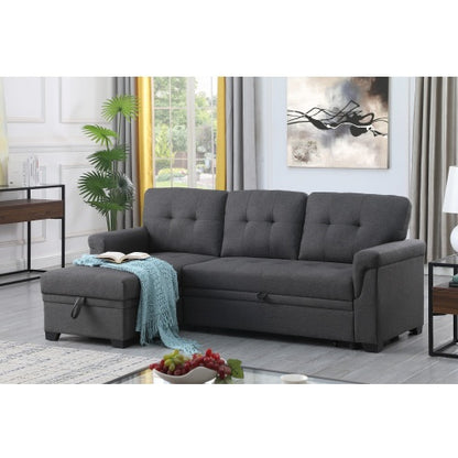US Local Dark Gray Linen Reversible Sleeper Sectional Sofa With Storage Chaise