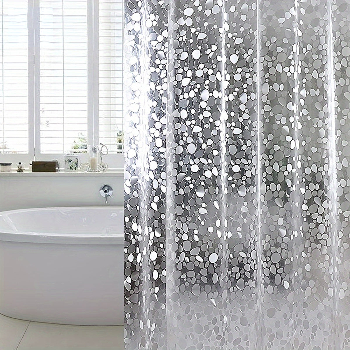 US Local 3D Pebble Pattern Shower Curtain In PEVA Durable Material, 71x71 Inches With Strong Magnets, Suitable For Shower Cabins And Bathtubs