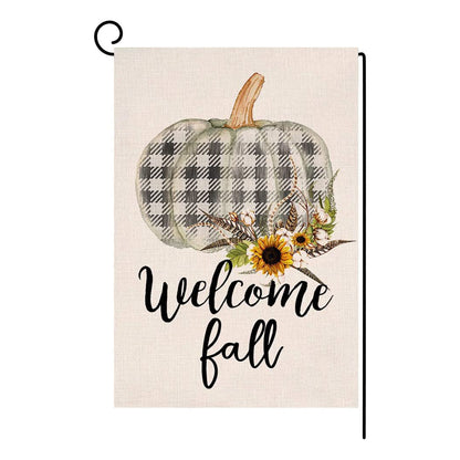 Autumn Thanksgiving Yard Decoration Linen Garden Banner Pumpkin Maple Leaf Pattern Printing Decoration