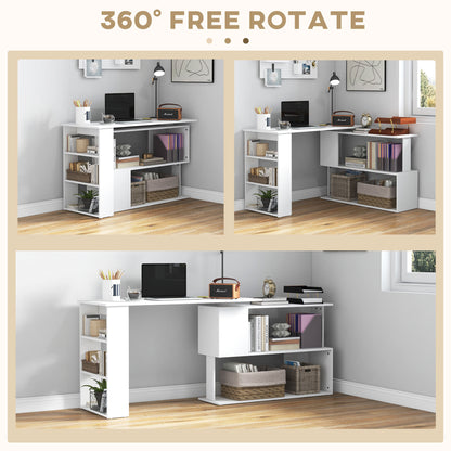 US Local 360 Rotating Home Office Desk L Shaped Corner Computer Desk With Storage Shelves, Writing Table Workstation, White