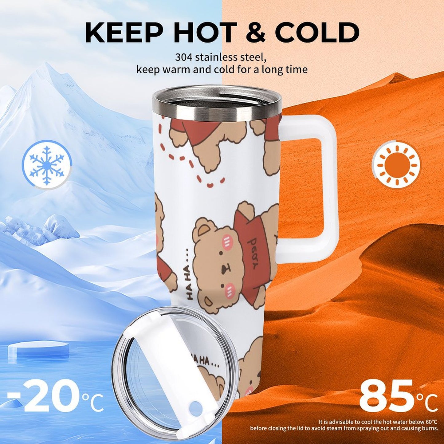 PHDT00486 POD US Local Tumbler 40oz Large Capacity Car Cup Teddy Bear