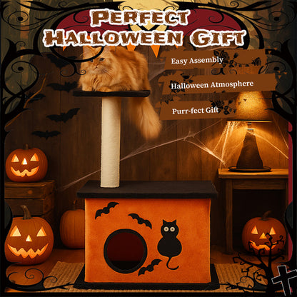 US Local Halloween Cat Tree, Cat Tower Cat Tree For Indoor Cats With Spacious Cat Condo, Large Platform, Sisal Scratching Post, Orange & Black