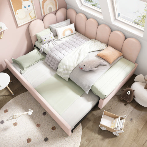 UK Local Upholstered Bed Daybed With Pull-Out Bed, 3FT Single Sofa Bed 90X190Cm,Guest Beds For Adults And Children, Bed With Metal Slatted Frame, Velvet, Pink No Mattress