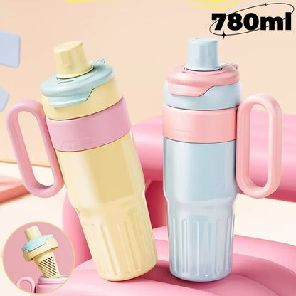 US Local 780ml Gradient Double Drink Thermal Cup Stainless Steel With Lid Coffee Cup Thermos Large Capacity Straw Cup For Male And Female