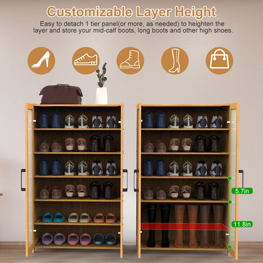 US Local 6-tier Bamboo Shoe Rack, Freestanding Shoe Cabinet