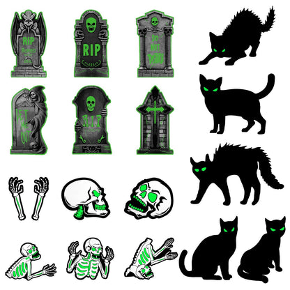 US Local 6Pcs Skull Or 6Pcs Tomb Or 5Pcs Black Cat Halloween Yard Sign Decorations  Glow In The Dark For Haunted House Garden Yard And Scary Theme Party