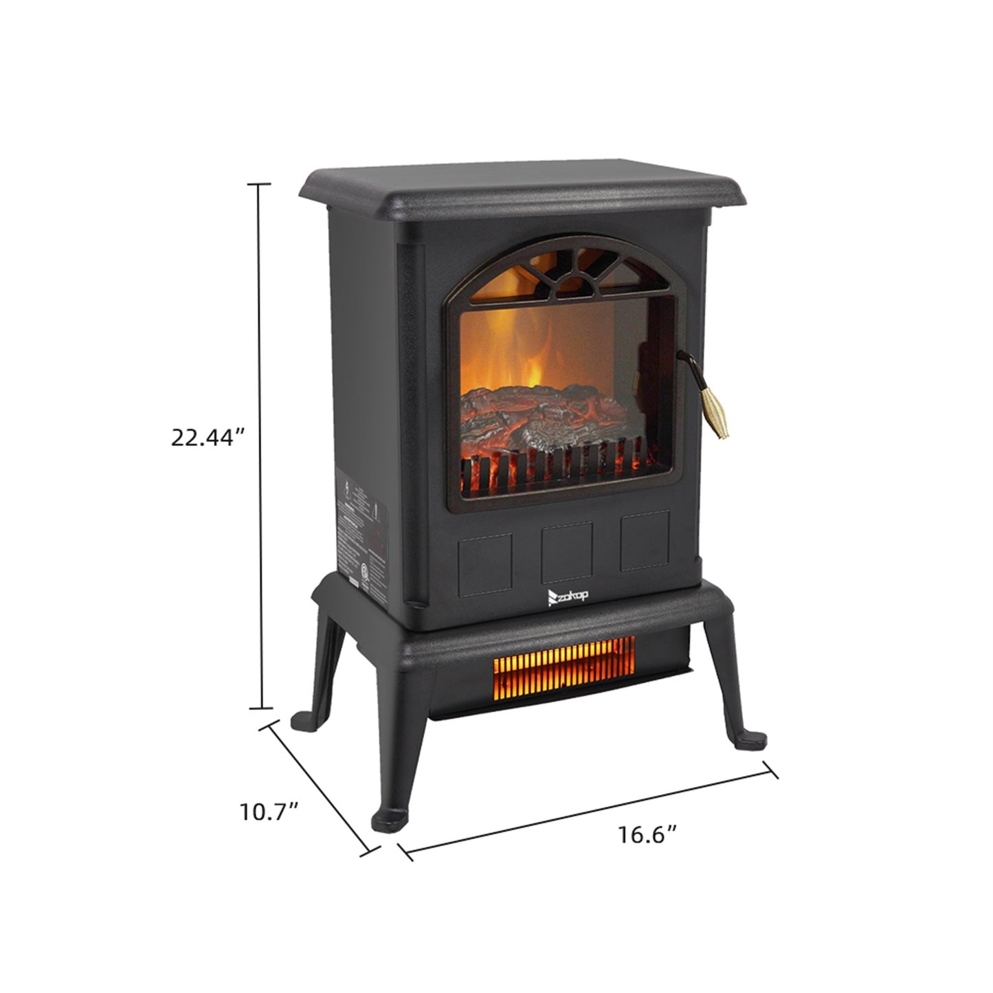 US Local 1500w Vertical Fireplace Machinery Fake Firewood Single Color 2 Quartz Tubes Black