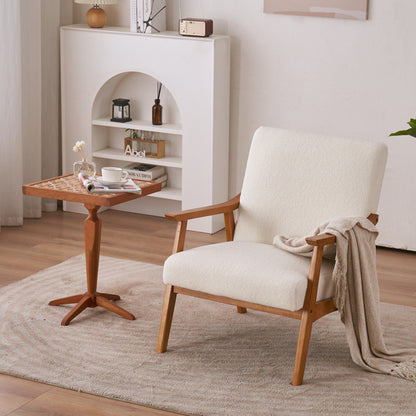 US Local Armrests In Solid Wood, Upholstered, Teddy Velvet, Off-white, Interior Lounge Chair