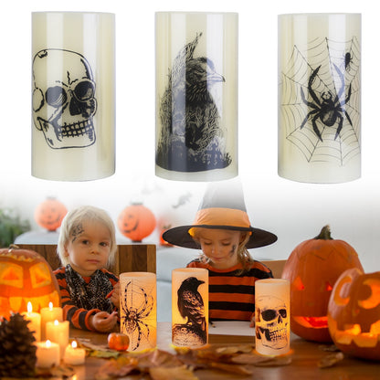 US Local 3 Pack Halloween Flameless Candle Lamp With Timer Setting Battery Operated Warm Orange Light Candles For Halloween Party Decoration