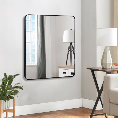US Local 30 In X 30 In Black Metal Framed Square Bathrrom Mirror For Wall.