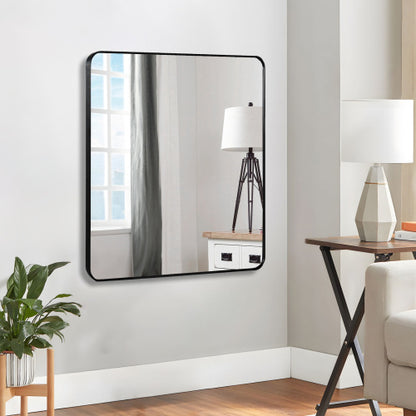 US Local 30 In X 30 In Black Metal Framed Square Bathrrom Mirror For Wall.
