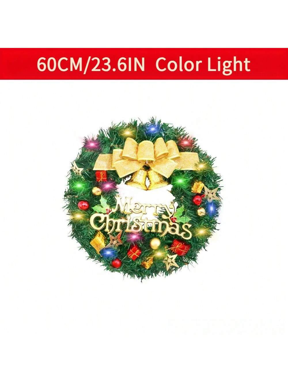 1 Piece Of 24-inch Bell-style Christmas Wreath, With Warm Light And Colored Light Options Available
