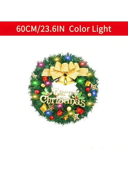 1 Piece Of 24-inch Bell-style Christmas Wreath, With Warm Light And Colored Light Options Available