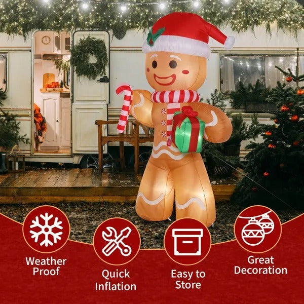 8ft 15W 5 LED Lights Gingerbread Man Holding Gift Garden Gingerbread Man Christmas Decoration