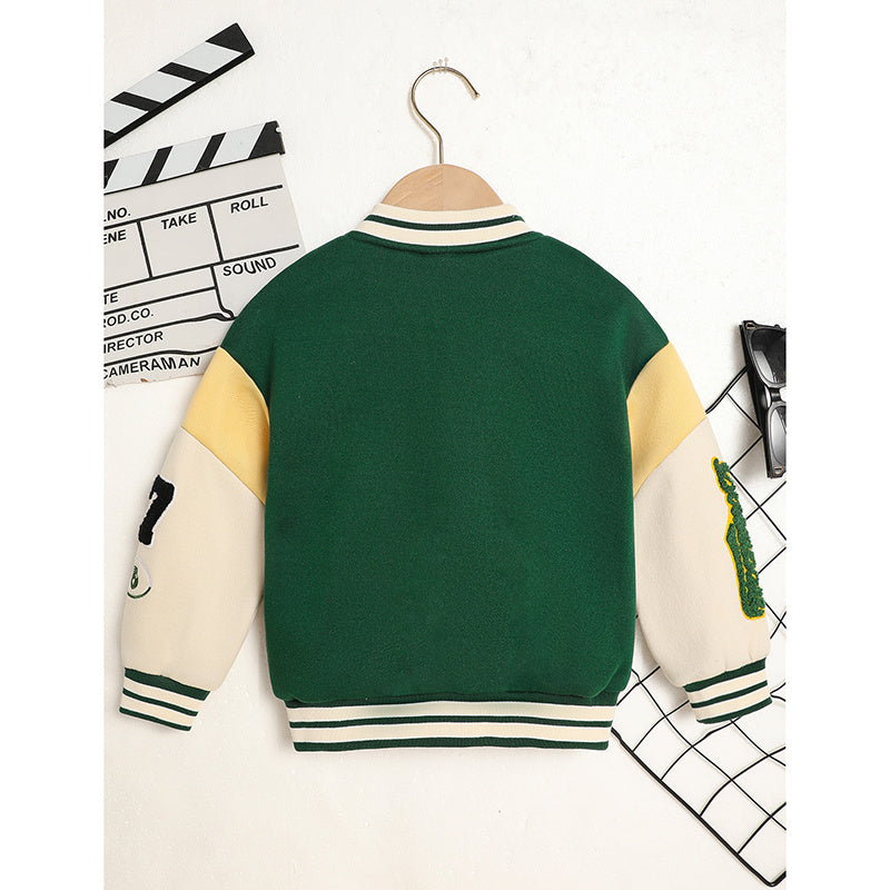 US Local Toddler Kids Girls Boy's Trendy Embroidery Letters Print Jacket Baseball Collar Sports Casual Coat Children's Wear