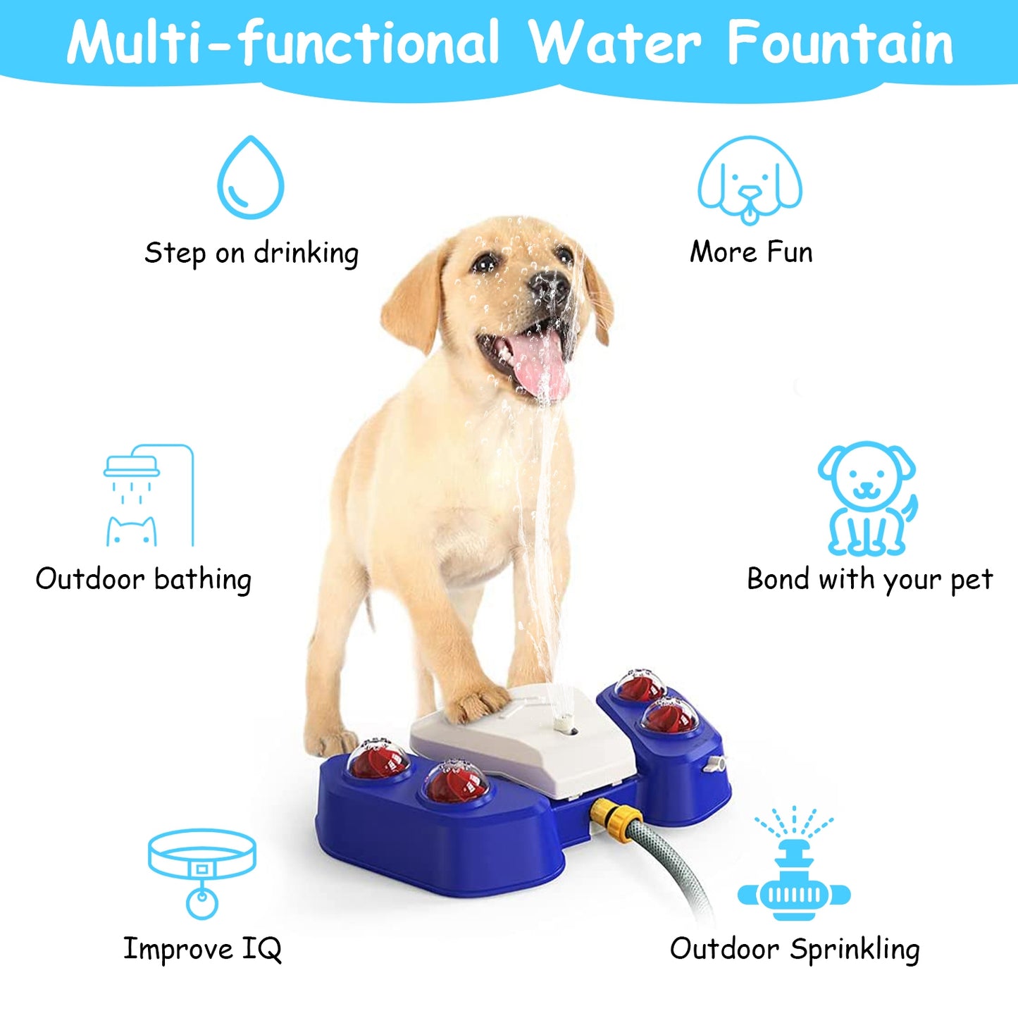 US Local Blue-Yellow Color Options -- 1Pc Dog Water Fountain Multifunctional Automatic Pet Water Dispenser Outdoor Step-on Activated Sprinkler For Drinking Shower Fun