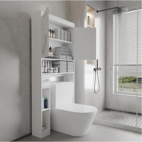 US Local Over The Toilet Storage Cabinet With 2 Door  Home Space Saving Toilet Rack, Farmhouse Style For Bathroom, Restroom, Laundry
