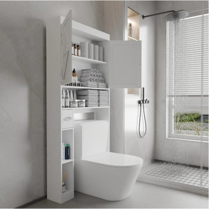 US Local Over The Toilet Storage Cabinet With 2 Door  Home Space Saving Toilet Rack, Farmhouse Style For Bathroom, Restroom, Laundry