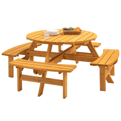 US Local 8 Person Wooden Picnic Table Outdoor Camping With 4 Built-in Benches