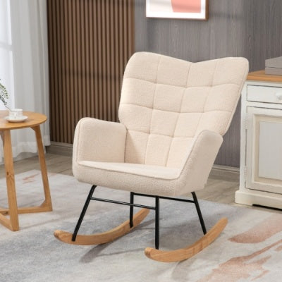 UK Local HOMCOM Berber Fleece Nursery Glider Rocker For Nursing, Wingback Rocking Chair For Living Room, Beige