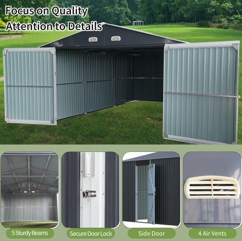 US Local Spacious Outdoor Storage Shed This 13  20FT Outdoor Storage Shed Offers A Generous 250 Square Feet Of Floor Space, Perfect For Storing Trucks, Cars, Large Tools, And Lawn Equipment. With Double Front