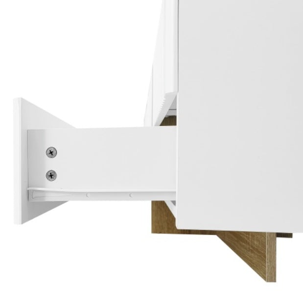 UK Local 190 Cm TV Cabinet, 3 Doors, 2 Drawers, White With Gold And Wood Grain