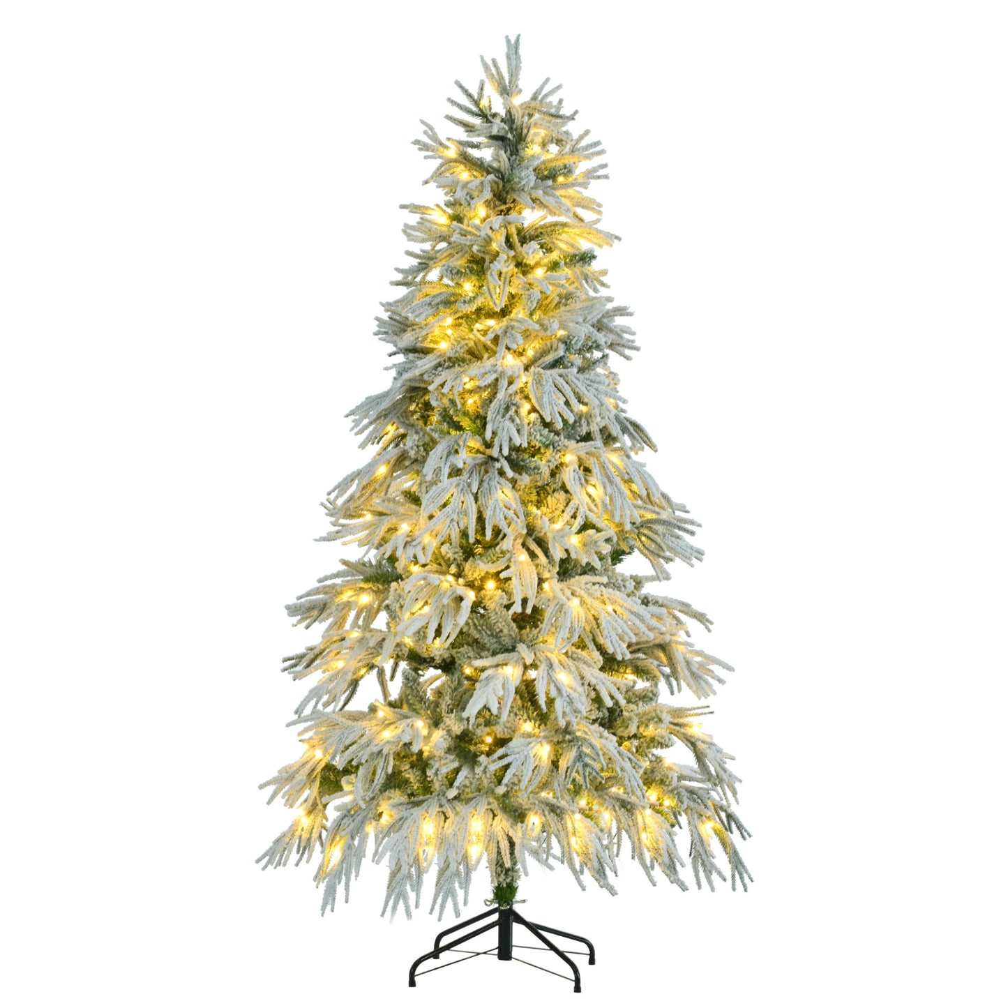 US Local 6 Feet Pre-installed Spruce Snow Cover Christmas Tree With 300 Multi-color LED Lights