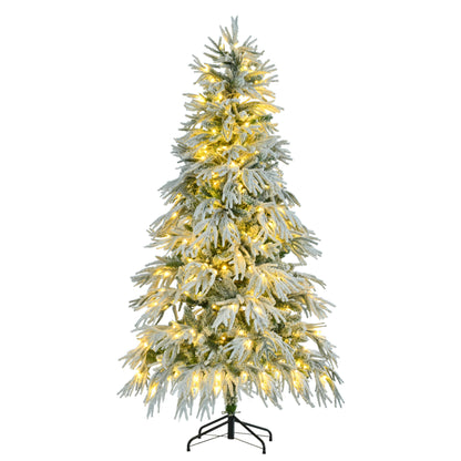 US Local 6 Feet Pre-installed Spruce Snow Cover Christmas Tree With 300 Multi-color LED Lights