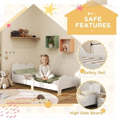 UK Local AIYAPLAY Cloud-Themed Toddler Bed Frame With Safety Rails, 143.5 X 74.5 X 56cm