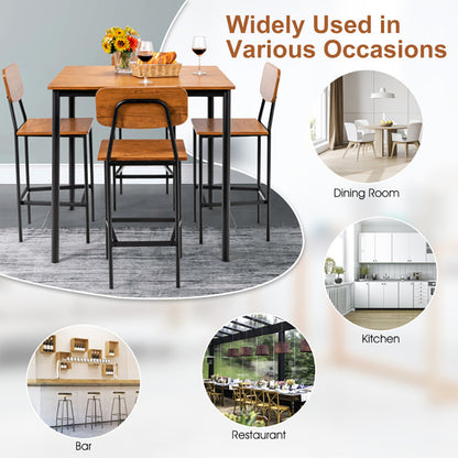 US Local 5 Pieces Industrial Dining Table Set With Counter Height Table And 4 Bar Stools