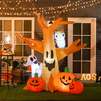 US Local HOMCOM 7.5 Tall Lighted Halloween Inflatables Outdoor Decorations Haunted Tree With Owl, Ghost, Pumpkins, Blow Up LED Yard Decor For Garden, Lawn, Party, Holiday, Waterproof