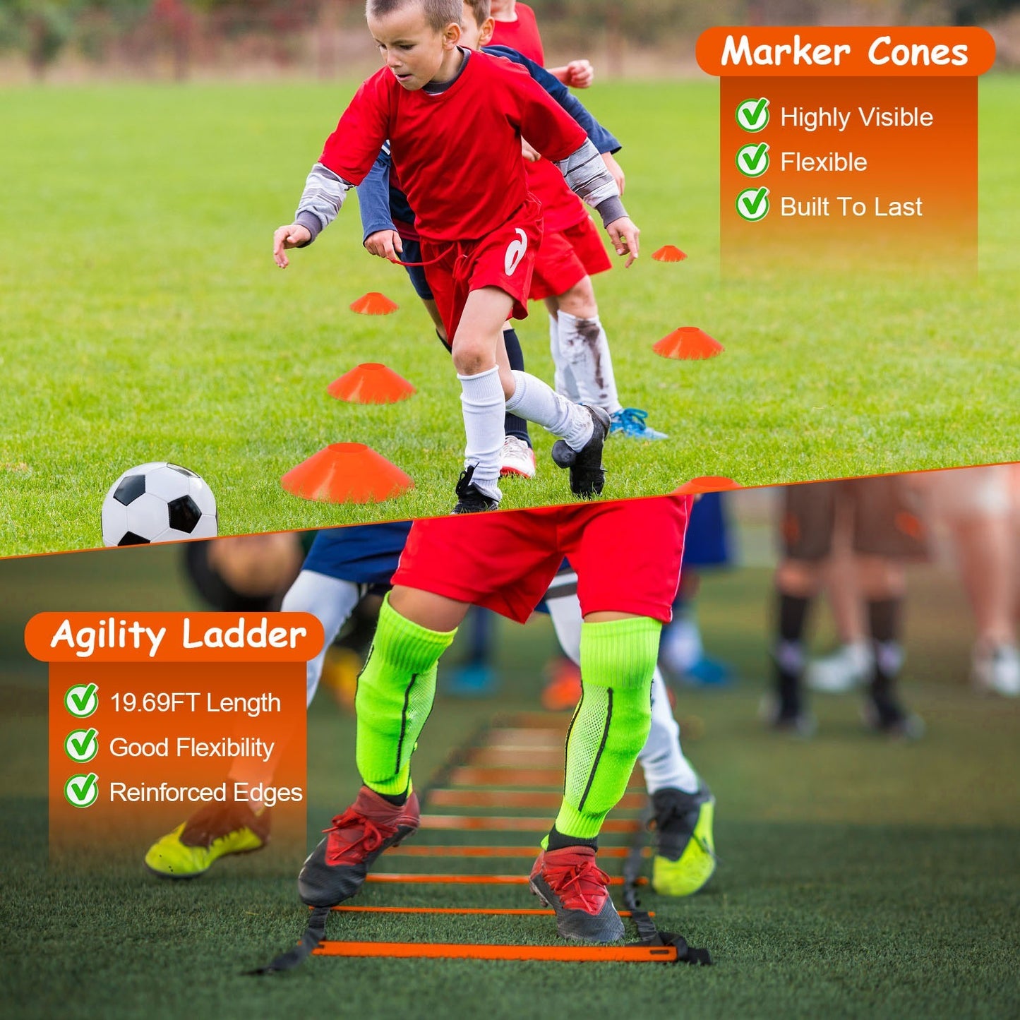 US Local 1Set Kids Soccer Goals Set For Yard Portable Soccer Training Equipment With Cones Agility Ladder Target Carry Bag For Toddler Outdoor Sport Play