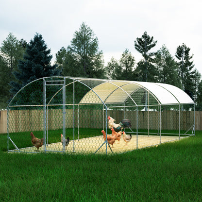 US Local 26x9x6Large Metal Chicken Coop,Walk-in Poultry Cage,Chicken Run With Waterproof Cover,Outdoor Backyard Farm,Chicken Rabbits Duck Run Pen,Easy To Assemble And Clean