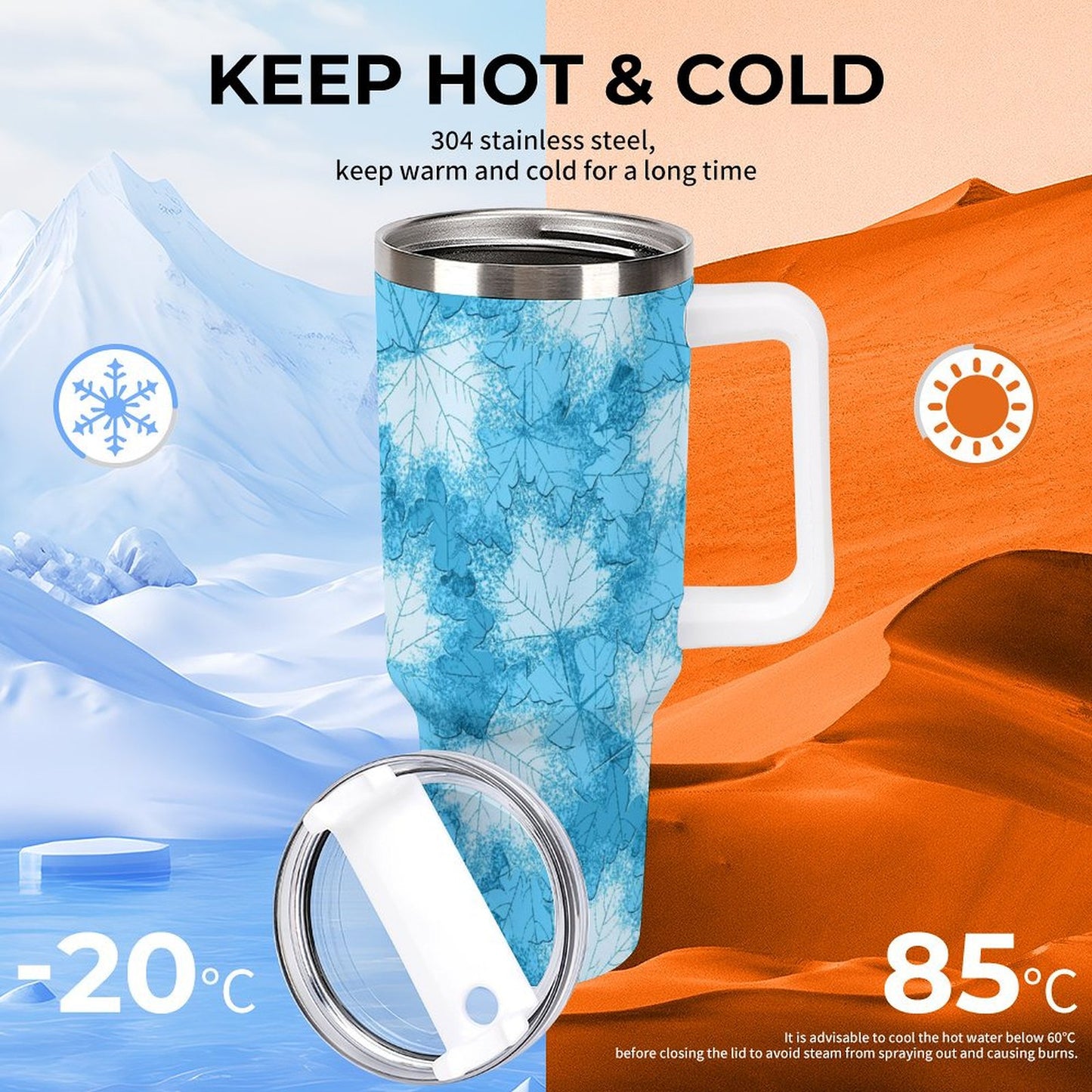 PHDT00046 POD US Local Tumbler 40 oz Large Capacity Car Cup Blue Maple Leaves