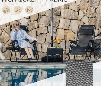 US Local Set Of 2 Zero Cravity Lounge Chairs,Outdoor Patio Folding Recliners For Pool Beach With Pillow And Cup Holder