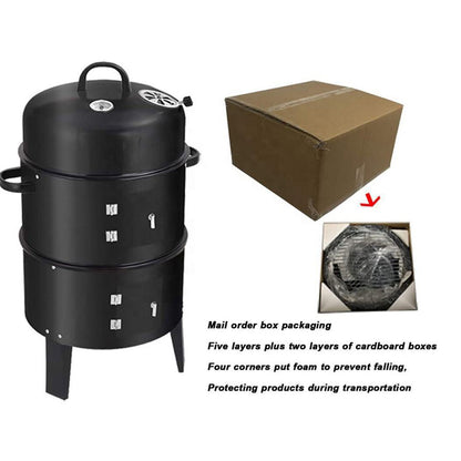 Double Layer Smokeless BBQ Grill & Braising Oven - Vertical Charcoal Smoker For Effortless, Healthy Outdoor Cooking With Minimal Grease Smoke
