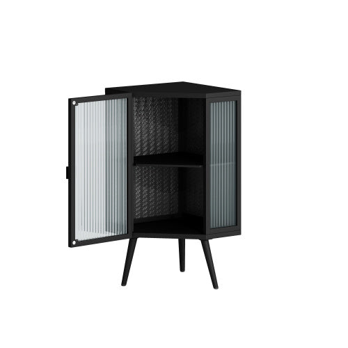 US Local Floor Standing Cone-shaped Cabinet With Tempered Glass Doors And Storage Shelves