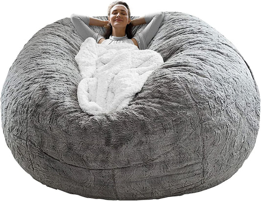 USA Local Bean Bag Chair Coverit Was Only A Cover, Not A Full Bean Bag Chair Cushion, Big Round Soft Fluffy PV Velvet Sofa Bed Cover, Living Room Furniture, Lazy Sofa Bed Cover,6ft Light Grey