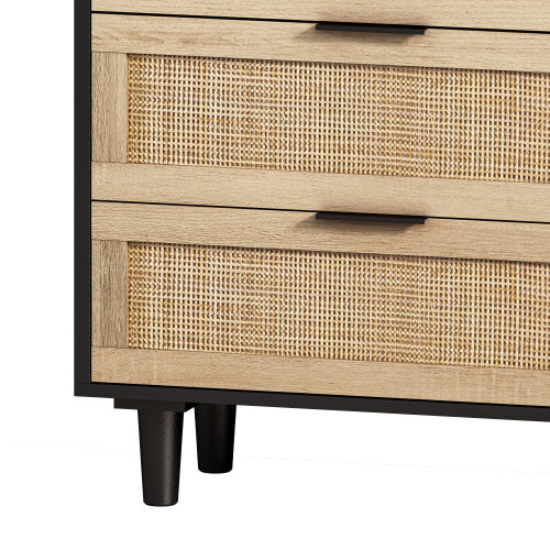 US Local Drawers Rattan Storage Cabinet Rattan Drawer,for Bedroom,Living Room,Black
