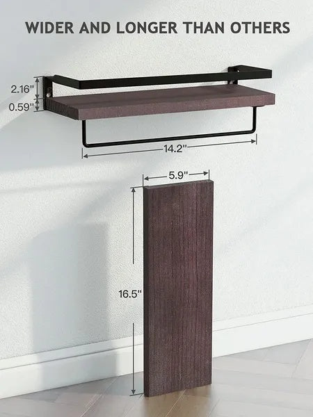 US Local Floating Bathroom Shelf With Towel Rail; Bathroom/living/kitchen/bedroom Wall Shelf Set Of 2; Light Brown; Dark Brown; Black.
