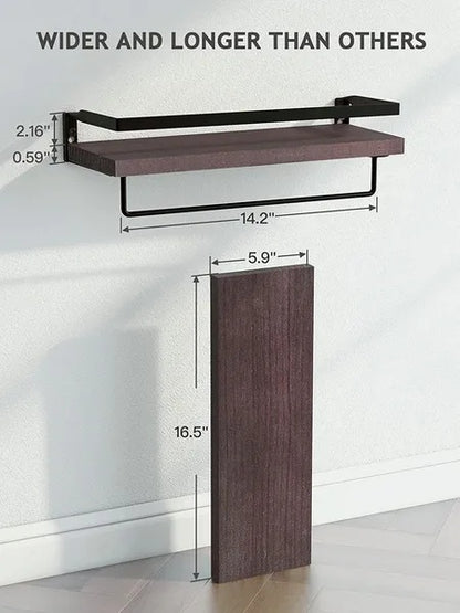 US Local Floating Bathroom Shelf With Towel Rail; Bathroom/living/kitchen/bedroom Wall Shelf Set Of 2; Light Brown; Dark Brown; Black.