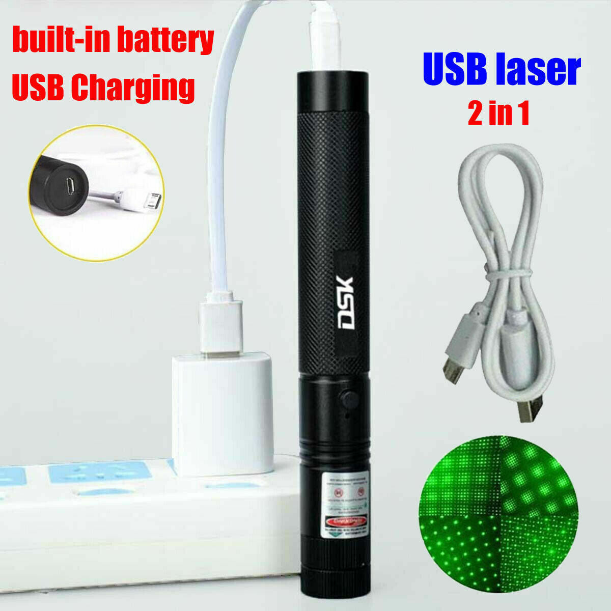 US Local USB Rechargeable Green Laser Pointer Pen Light 990Miles 532NM Astronomy Visible Beam Light 1mw Flashlight