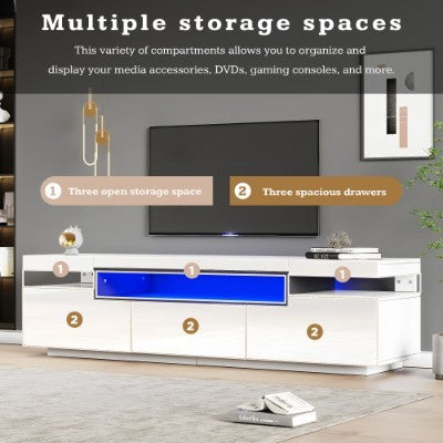 UK Local V Stand Cabinet For 70-inch TV High Gloss TV Stand Unit With LED Lights 160CM, 3 Drawers, 3 Open Storage Space, For Bedroom Living Room Home Furniture