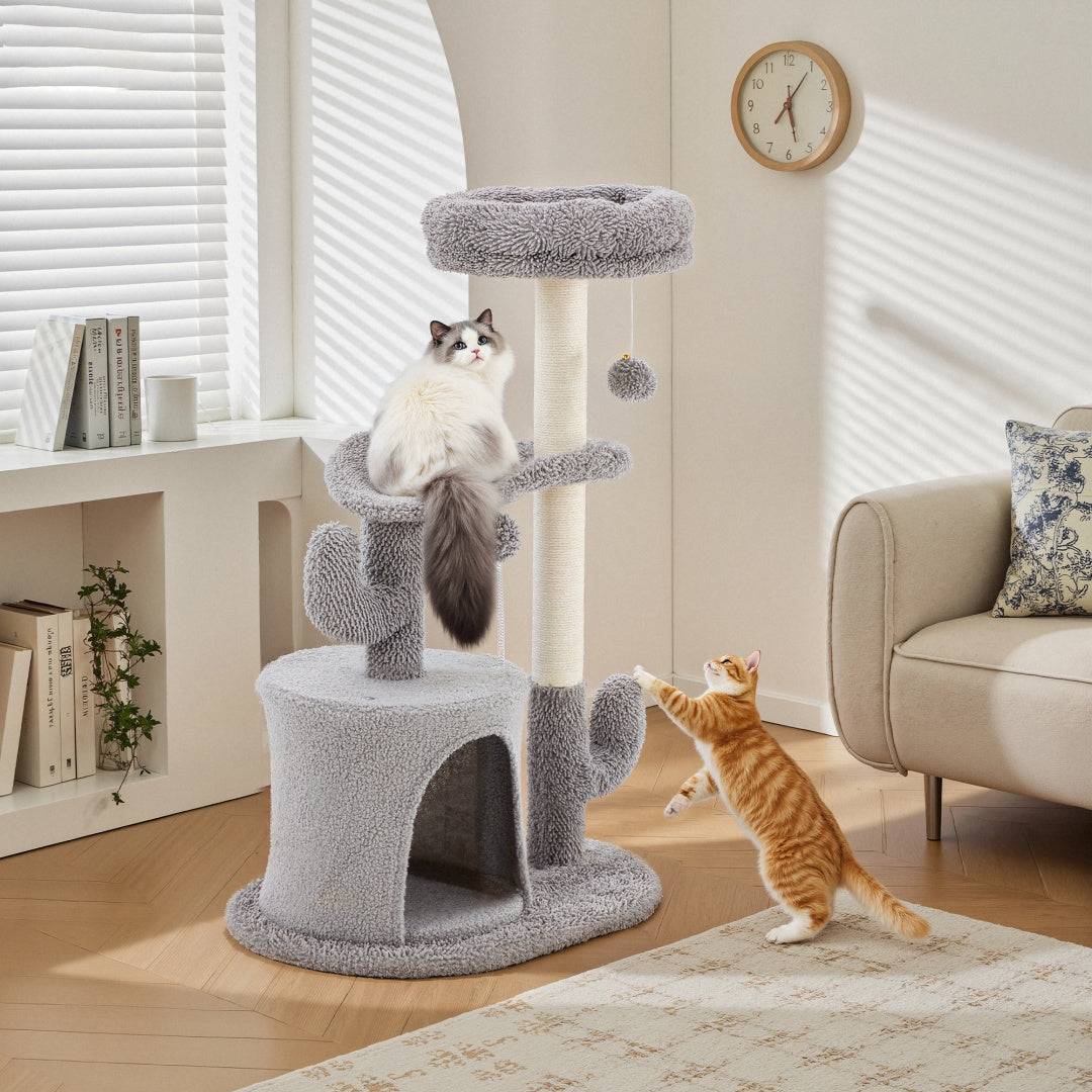 US Local Small Cat Tree Tower, 33 Cat Scratching Post With Curved Bed