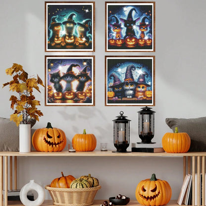 US Local 4-Piece Black Cat Diamond Painting Set, Suitable For Adult Beginners, 12x12 Inch Full Drill DIY Cute Cat Gem Art Painting, Gem Dot Craft - Ideal For Home Wall Decor