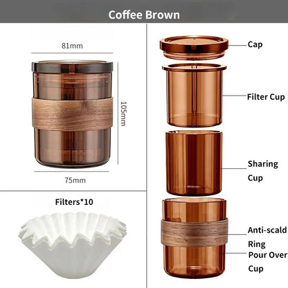 Mini Pour Over Coffee Maker 3 In 1 Design Premium Filtration Nesting Dolls Design Light Weight Dripping Coffee Cup