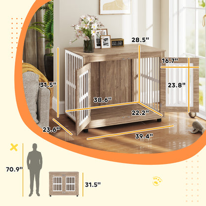 US Local 39 Dog Crate Furniture With 2 Doors, Adjustable Non-slip Foot Mats, For Large Dogs, Walnut Brown