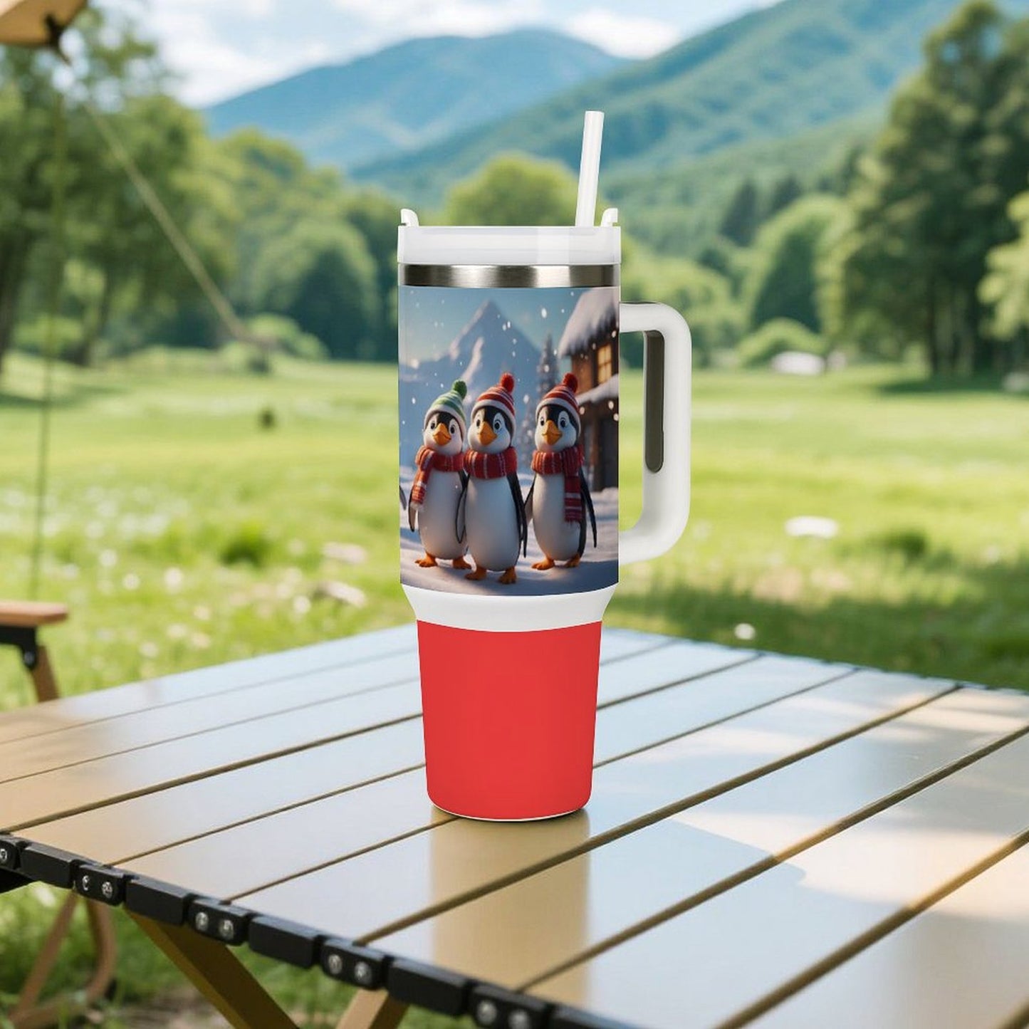 USA Local Large Capacity Car Cup Xmas Penguin_4 Red 40oz