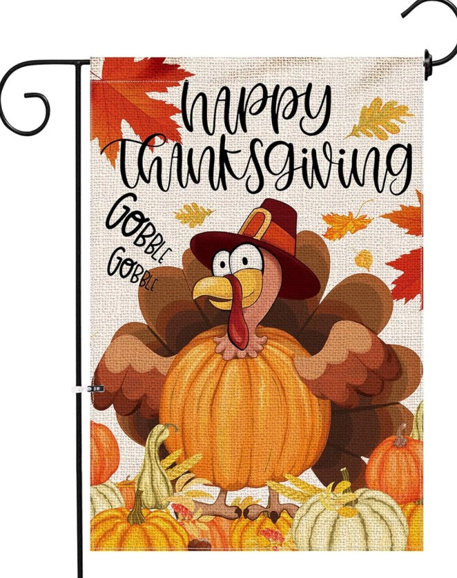 Thanksgiving Garden Banner Autumn Turkey Double-sided Linen