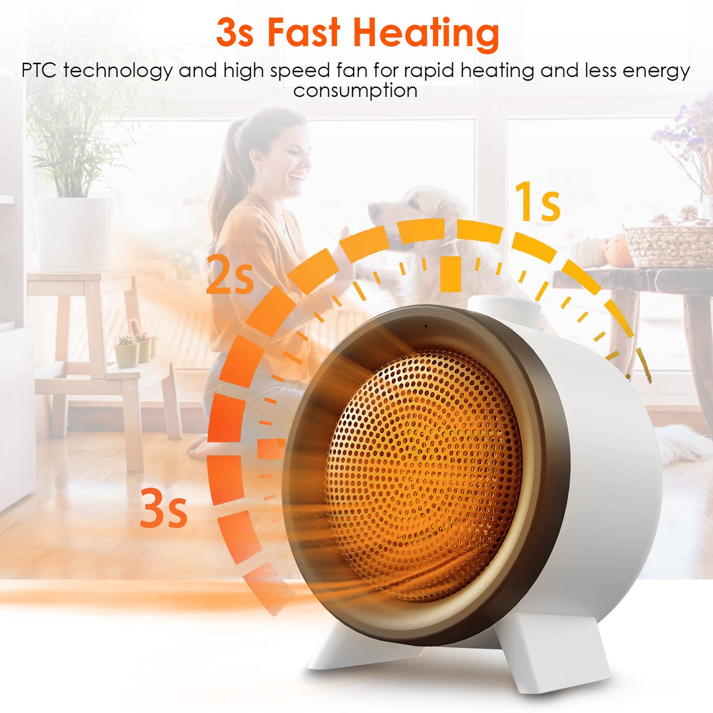 US Local 1Pc  Electric Space Heater Ceramic Heater Fan Heating Fan With 3 Modes 3S Fast Heating Tip-over Overheating Protection For Home Office Dormitry